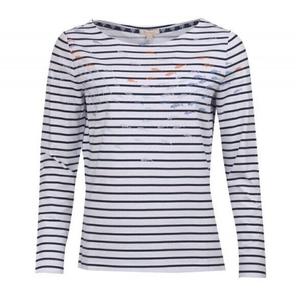 Barbour Seaward Breton Striped School of Fish Long Sleeve Cotton Tee Women's 6 - Picture 1 of 11